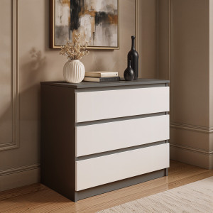 Комод на 3 шухляди без ручок FT-214 800х400х755 мм Антрацит/Білий