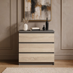 Комод на 3 шухляди без ручок FT-214 800х400х755 мм Антрацит/Дуб Сонома