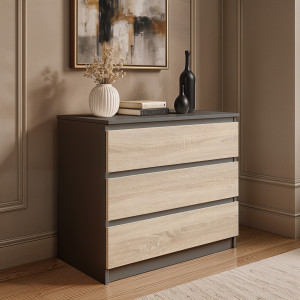 Комод на 3 шухляди без ручок FT-214 800х400х755 мм Антрацит/Дуб Сонома