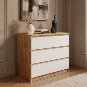 Комод на 3 шухляди без ручок FT-214 800х400х755 мм Дуб Аппалачі/Білий