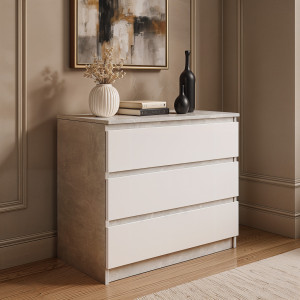 Комод на 3 шухляди без ручок FT-214 800х400х755 мм Бетон/Білий