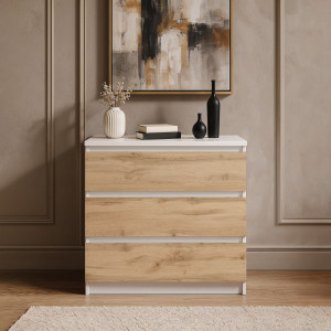 Комод на 3 шухляди без ручок FT-214 800х400х755 мм Білий/Дуб Аппалачі