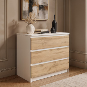 Комод на 3 шухляди без ручок FT-214 800х400х755 мм Білий/Дуб Аппалачі