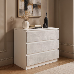 Комод на 3 шухляди без ручок FT-214 800х400х755 мм Білий/Бетон