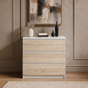 Комод на 3 шухляди без ручок FT-214 800х400х755 мм Білий/Дуб Сонома