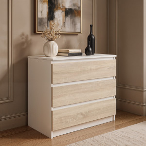 Комод на 3 шухляди без ручок FT-214 800х400х755 мм Білий/Дуб Сонома