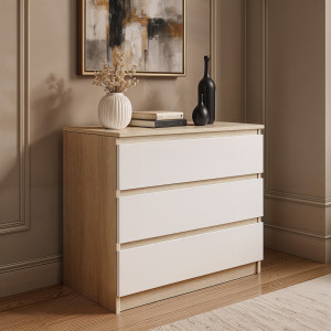 Комод на 3 шухляди без ручок FT-214 800х400х755 мм Дуб Сонома/Білий