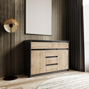 Комод з шухлядами та дверцятами без ручок FT-227 1271х400х910 мм Антрацит/Дуб Аппалачі
