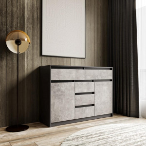 Комод з шухлядами та дверцятами без ручок FT-227 1271х400х910 мм Антрацит/Бетон Комод з шухлядами та дверцятами без ручок FT-227 1271х400х910 мм Антрацит/Бетон