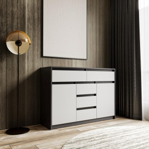 Комод з шухлядами та дверцятами без ручок FT-227 1271х400х910 мм Антрацит/Білий Комод з шухлядами та дверцятами без ручок FT-227 1271х400х910 мм Антрацит/Білий