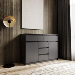 Комод з шухлядами та дверцятами без ручок FT-227 1271х400х910 мм Антрацит Комод з шухлядами та дверцятами без ручок FT-227 1271х400х910 мм Антрацит