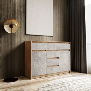 Комод з шухлядами та дверцятами без ручок FT-227 1271х400х910 мм Дуб Аппалачі/Бетон