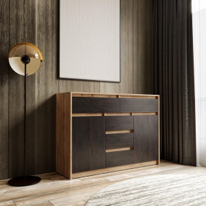 Комод з шухлядами та дверцятами без ручок FT-227 1271х400х910 мм Дуб Аппалачі/Венге Магія