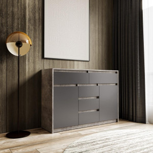 Комод з шухлядами та дверцятами без ручок FT-227 1271х400х910 мм Бетон/Антрацит