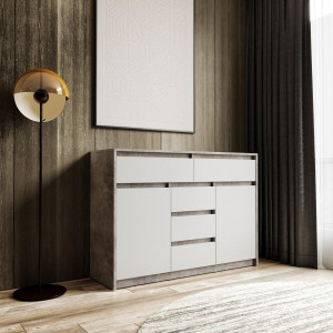 Комод з шухлядами та дверцятами без ручок FT-227 1271х400х910 мм Бетон/Білий