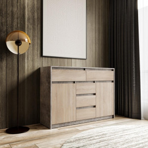 Комод з шухлядами та дверцятами без ручок FT-227 1271х400х910 мм Бетон/Дуб Сонома