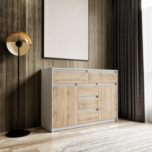 Комод з шухлядами та дверцятами без ручок FT-227 1271х400х910 мм Білий/Дуб Аппалачі