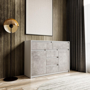 Комод з шухлядами та дверцятами без ручок FT-227 1271х400х910 мм Білий/Бетон