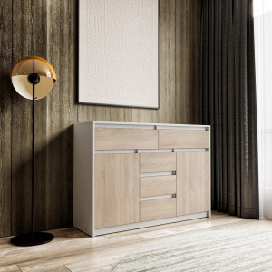 Комод з шухлядами та дверцятами без ручок FT-227 1271х400х910 мм Білий/Дуб Сонома