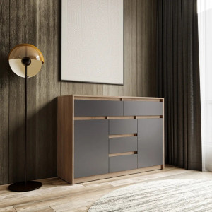 Комод з шухлядами та дверцятами без ручок FT-227 1271х400х910 мм Дуб Сонома/Антрацит