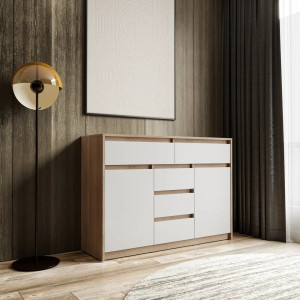 Комод з шухлядами та дверцятами без ручок FT-227 1271х400х910 мм Дуб Сонома/Білий