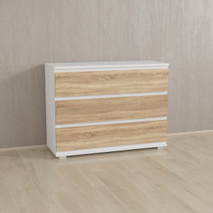 Комод на 3 шухляди без ручок K0001 1002х390х760 мм Білий/Дуб Сонома