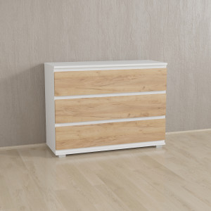 Комод на 3 шухляди без ручок K0001 1002х390х760 мм Білий/Дуб Крафт Золотий