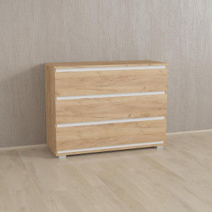 Комод на 3 шухляди без ручок K0001 1002х390х760 мм Дуб Крафт Золотий/Білі планки