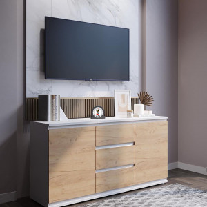 Комод на 3 шухляди та дверцятами K0006 1502х390х759 мм Білий/Дуб Крафт Золотий