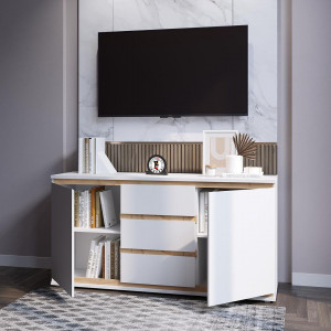 Комод на 3 шухляди та дверцятами K0006 1502х390х759 мм Білий/Дуб Крафт Золотий планки