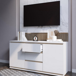 Комод на 3 шухляди та дверцятами K0006 1502х390х759 мм Білий/Дуб Сонома планки