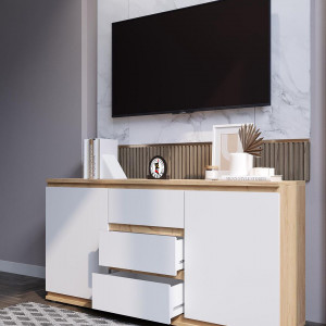 Комод на 3 шухляди та дверцятами K0006 1502х390х759 мм Дуб Крафт Золотий/Білий