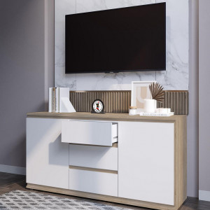 Комод на 3 шухляди та дверцятами K0006 1502х390х759 мм Дуб Сонома/Білий