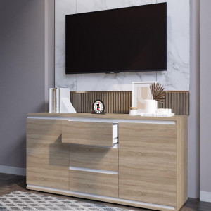 Комод на 3 шухляди та дверцятами K0006 1502х390х759 мм Дуб Сонома/Білі планки