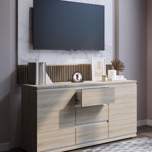 Комод на 3 шухляди та дверцятами K0006 1502х390х759 мм Дуб Сонома/Білі планки