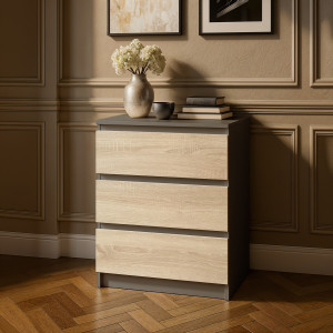 Комод на 3 шухляди без ручок NT-217 603x402x758 мм Антрацит/Дуб Сонома