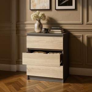 Комод на 3 шухляди без ручок NT-217 603x402x758 мм Антрацит/Дуб Сонома