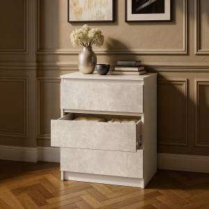 Комод на 3 шухляди без ручок NT-217 603x402x758 мм Білий/Бетон