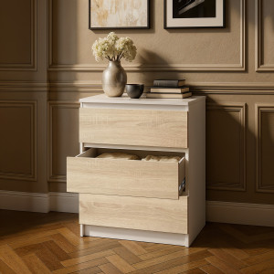 Комод на 3 шухляди без ручок NT-217 603x402x758 мм Білий/Дуб Сонома