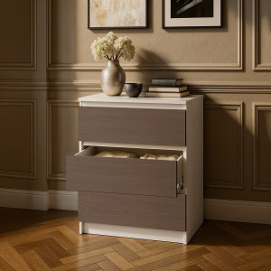 Комод на 3 шухляди без ручок NT-217 603x402x758 мм Білий/Венге Магія