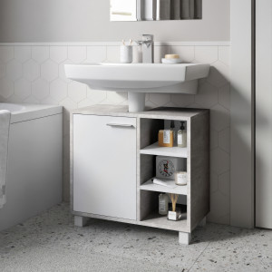 Тумба під умивальник з дверцятами та полицями F-65 600х311х556 мм Бетон/Білий