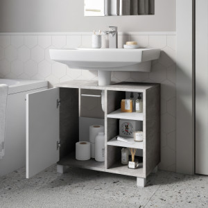 Тумба під умивальник з дверцятами та полицями F-65 600х311х556 мм Бетон/Білий