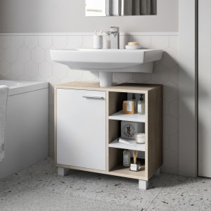 Тумба під умивальник з дверцятами та полицями F-65 600х311х556 мм Дуб Сонома/Білий