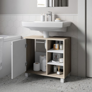 Тумба під умивальник з дверцятами та полицями F-65 600х311х556 мм Дуб Сонома/Білий