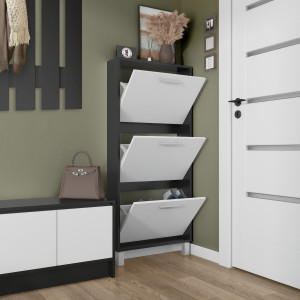 Тумба для взуття на 3 шухляди F-160 590х160х1350 мм Чорний/Білий Тумба для взуття на 3 шухляди F-160 590х160х1350 мм Чорний/Білий