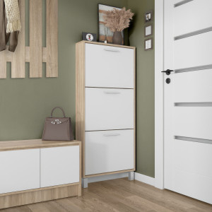 Тумба для взуття на 3 шухляди F-160 590х160х1350 мм Дуб Сонома/Білий Тумба для взуття на 3 шухляди F-160 590х160х1350 мм Дуб Сонома/Білий