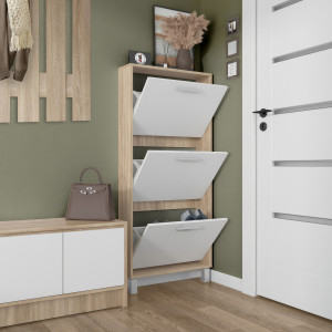 Тумба для взуття на 3 шухляди F-160 590х160х1350 мм Дуб Сонома/Білий Тумба для взуття на 3 шухляди F-160 590х160х1350 мм Дуб Сонома/Білий