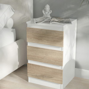 Тумба приліжкова на 3 шухляди FT-216 400x398x758 мм Білий/Дуб Сонома