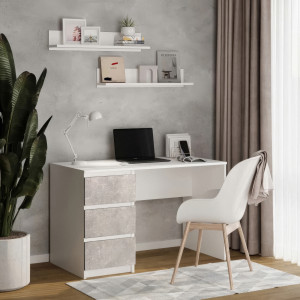 Комп'ютерний стіл на 3 шухляди без ручок FT-224 Left 1200х600х750 мм Білий/Бетон