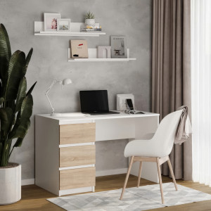 Комп'ютерний стіл на 3 шухляди без ручок FT-224 Left 1200х600х750 мм Білий/Дуб Сонома